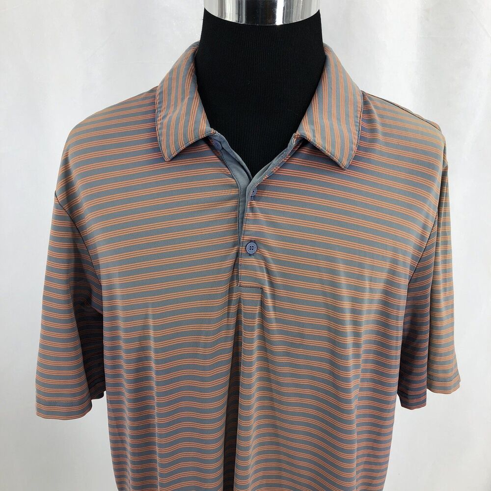 Adidas Adistar 2 Color Striped Gray Orange Golf Polo Short Sleeve DQ1312 XXL